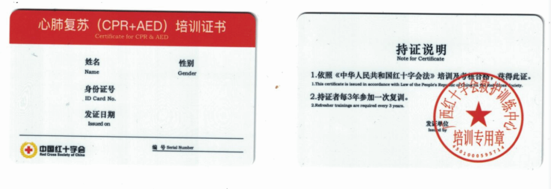 心肺复苏（CPR+AED)培训证书